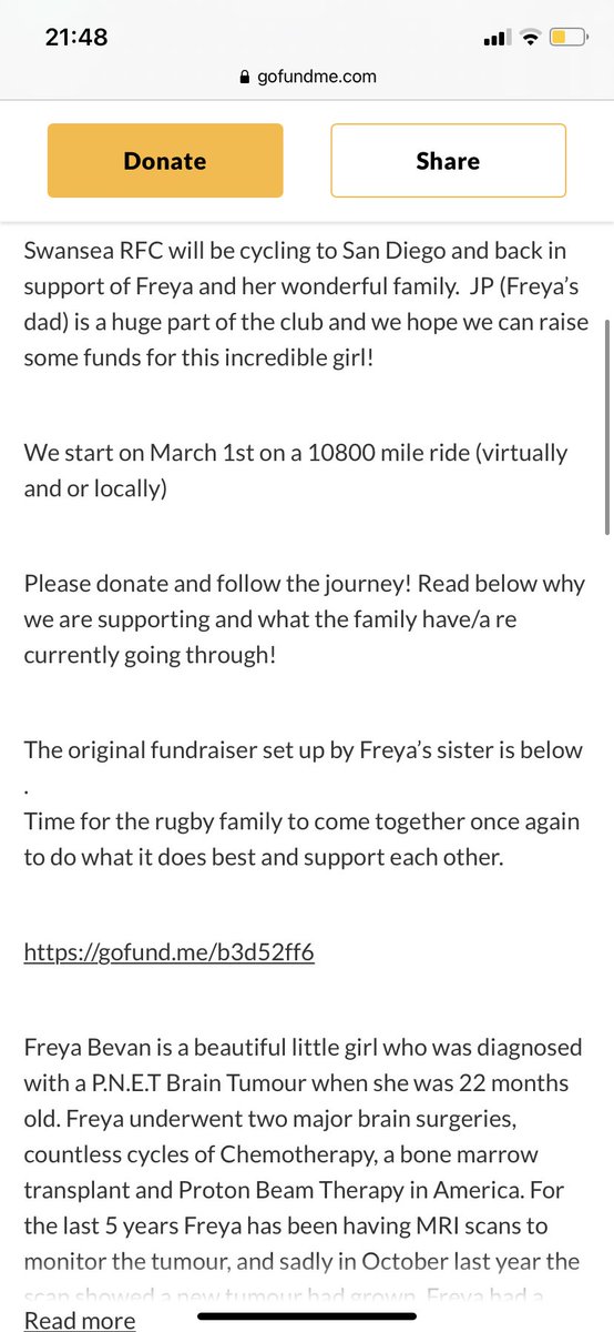 _JessHayden's tweet photo. If you can spare some cash, please consider putting it in this direction (link below). They are only 1/10th of the way to their target and the money could save this little girl’s life. 

Good luck with the cycle @swansearfc 👏🏼

https://t.co/ENyD0NSI9K https://t.co/nLBpvURgYp