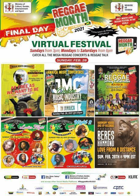 A tremendous month filled with festivities comes to an end today! Check out the events scheduled for Reggae Month 2021! Stay tuned to our social media for more info!

#IAmReggae #ReggaeMonth2021💥 #ComeKetchDeRiddim #ReggaeMonthTv