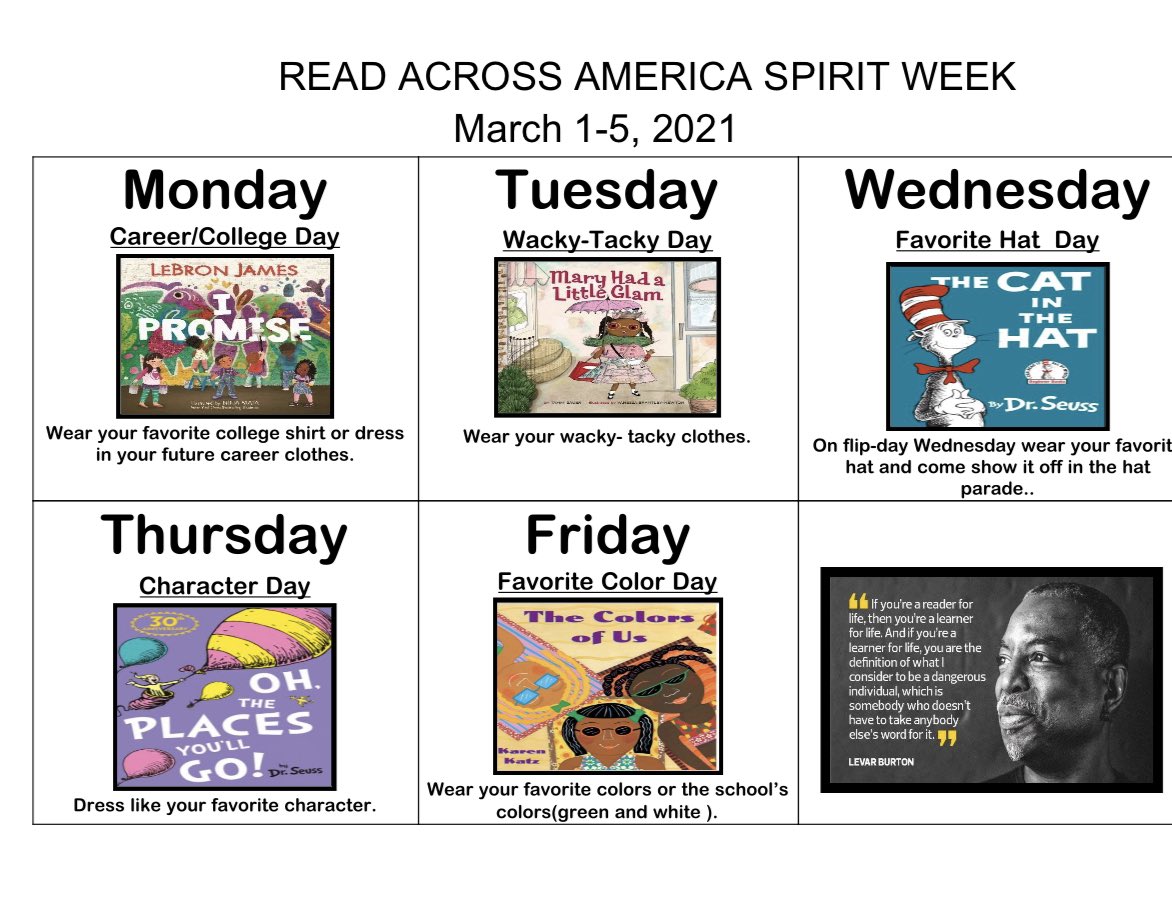 msjaymia's tweet photo. @LakeviewDolphin Don’t forget Read Across America Spirit week, get involved dress up send videos or pictures of your week or day of participation to Ms. Thomas jamille.thomas@portsk12.com. Let’s make this week go by with a bang. https://t.co/2KLkDH23Hr