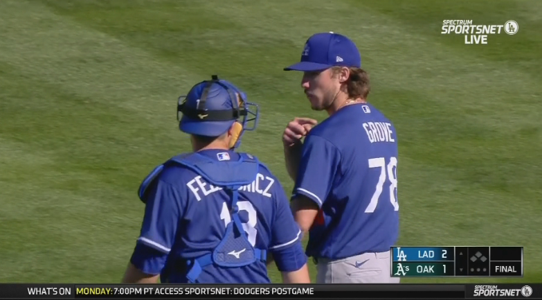 RMetzgerWTOV9's tweet photo. Wheeling Park grad and former @WVUBaseball standout  Michael Grove ( @mgrove_2 ) just retired all 3 batters faced, 2 via strikeout to earn the save in Dodgers' Spring Training opener vs the A's. https://t.co/xT5Rl4u3nV