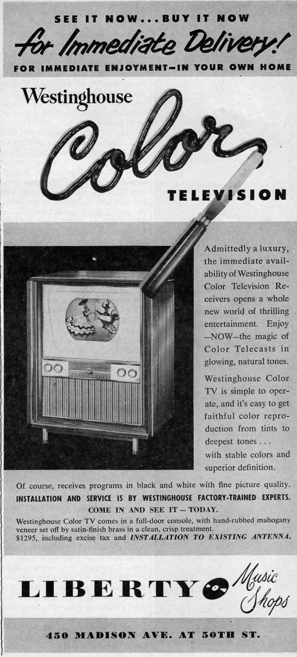 Ajit Pai on Twitter: "OTD in 1954, a Westinghouse color television went on  sale in New York. It was the first publicly-available color TV using the  NTSC standard. Only 30 were sold—perhaps