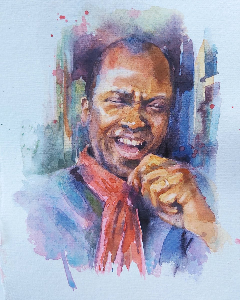 JoolsMainstone's tweet image. Such a lovely morning painting with @SkyArts Portrait Artist of the Week. Our sitter @CliveMyrieBBC was really great. Such a lovely vibrant, rich, warm personality. I wanted to capture that ready smile behind the more serious BBC Journalist.
