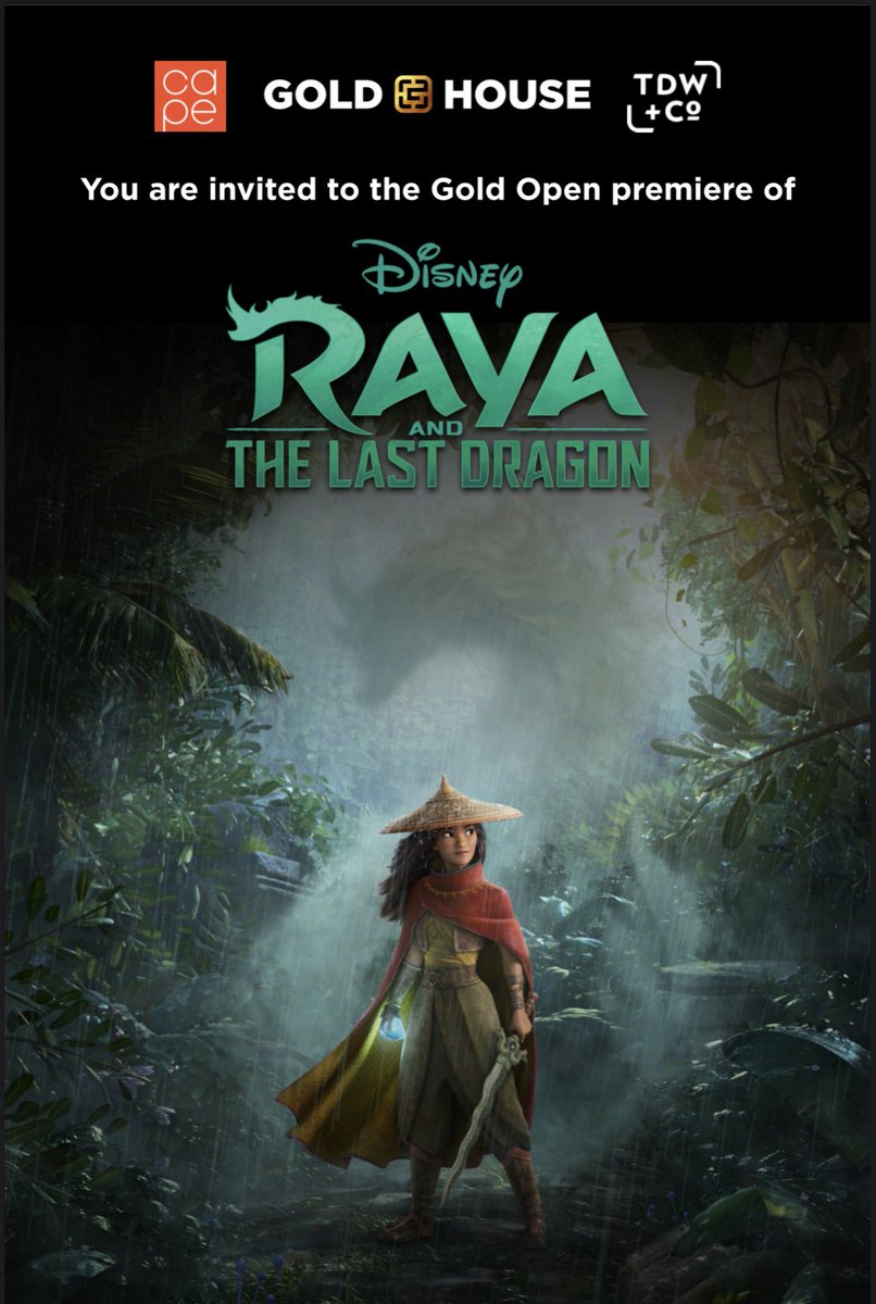 Just saw #RayaAndTheLastDragon  with the fam. Love that my kids are seeing so much positive representation. We loved it! Let’s give #DisneyRaya a #GoldOpen! 
<a href="/DisneyRaya/">asg</a> <a href="/GoldHouseCo/">GOLD HOUSE</a> <a href="/CAPEUSA/">CAPE—Coalition of Asian Pacifics in Entertainment</a> <a href="/TDWandCo/">TDW+Co</a>