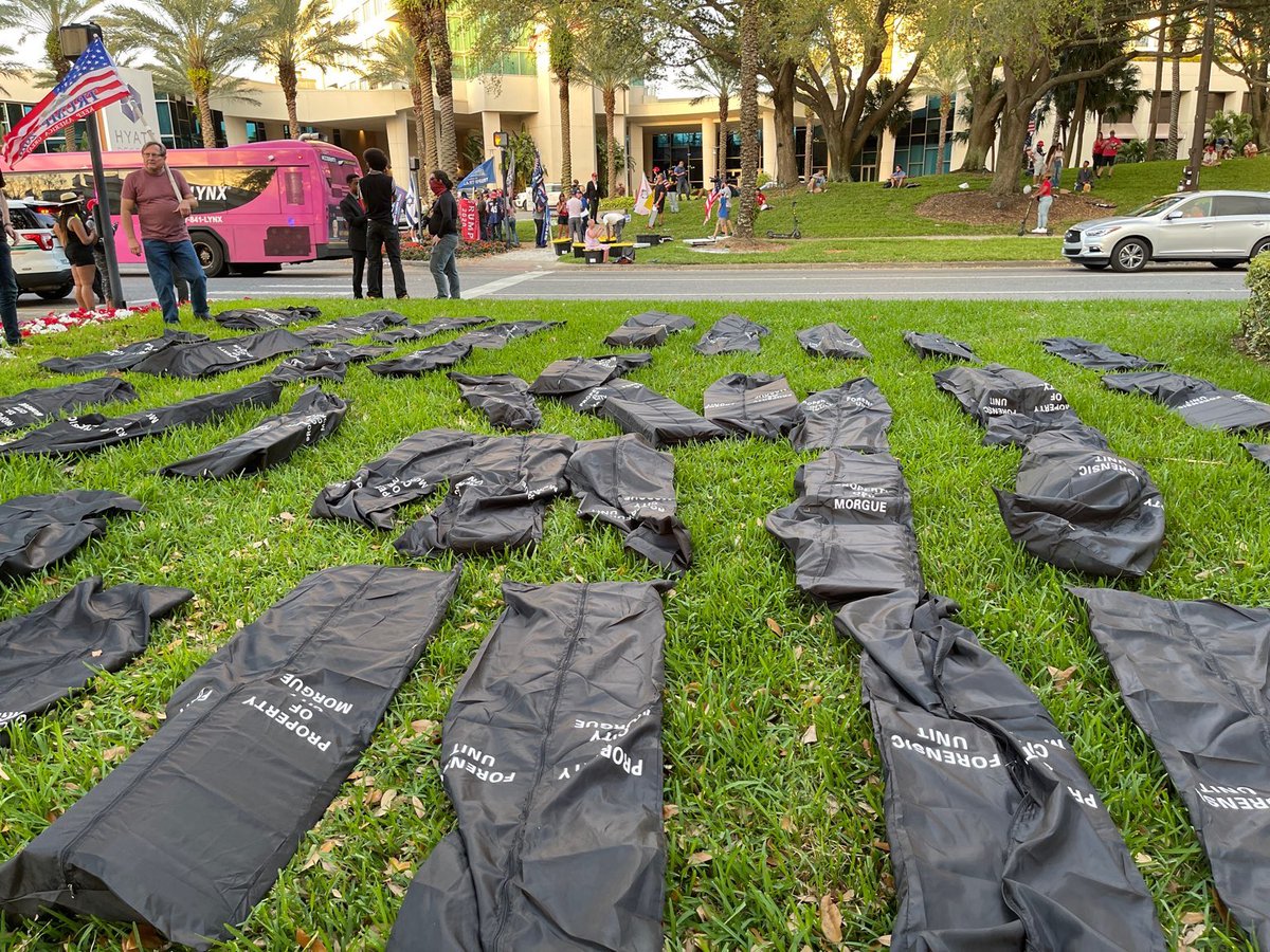 We have put out 500 body bags outside of CPAC as a reminder of the 500,000+ Americans we have lost.