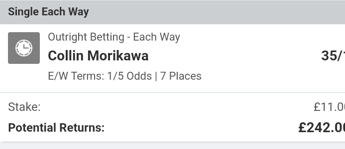 JPeg_GolfTips's tweet photo. Great to land Morikawa at 35/1 in the #WGCWorkday - already looking forward to the #APInv next week. #JPegTips https://t.co/4ouedSHQr5