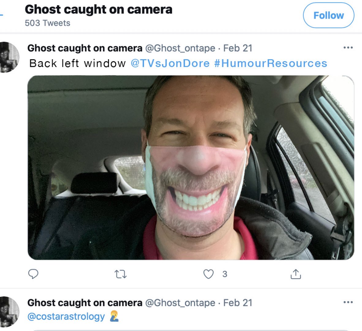 TVsJonDore's tweet photo. Found another presence. Someone posted this. Do the work if you’re not afraid to zoom in. I’m freaking out. #help #ghosts #demon @ghosthunters @cbcgem @cbc #humourresources https://t.co/rgNqVS5yL3