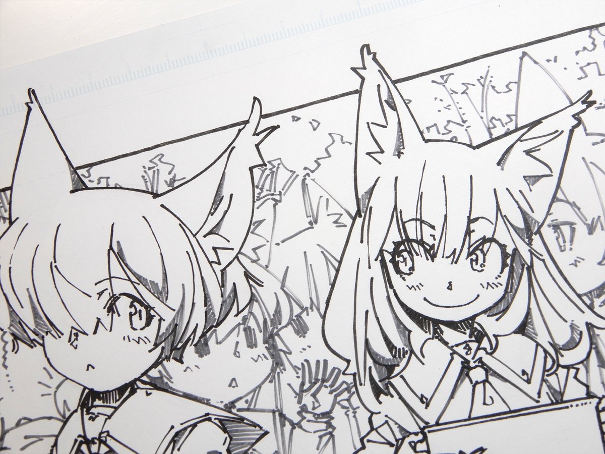 【屋外こども給食会】病院の待ち時間に描いた絵に背景をつけた。珍しくモブキャラ。
#狐娘 #線画 