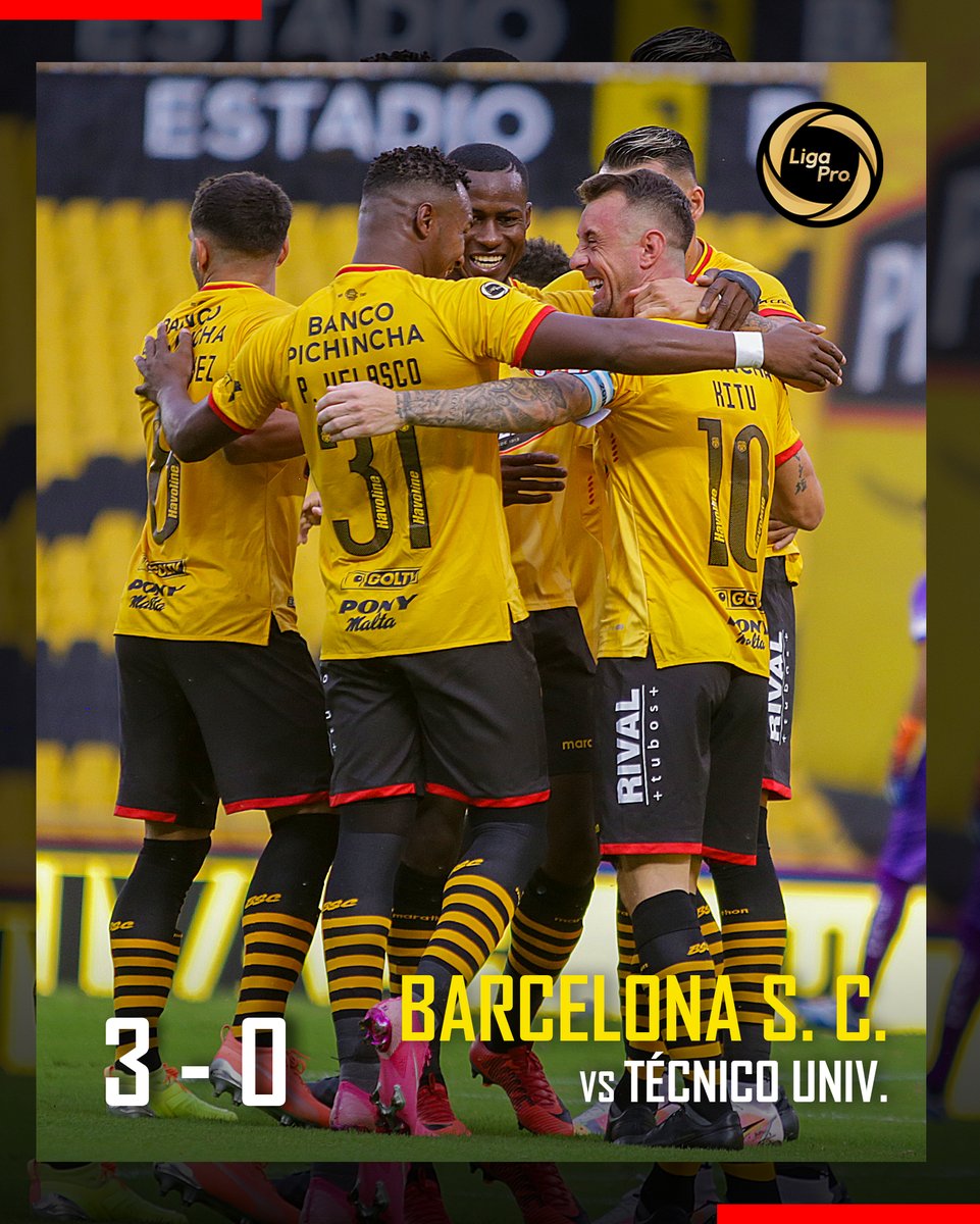 🔥 ¡Goleamos en casa! 🔥
#BarcelonaSC 3-0 #TécnicoU
⚽️ 3' Damián Díaz
⚽️ 75' Byron Castillo
⚽️ 90' Sergio López
#LigaPro #VamosÍdolo 🟡⚫️