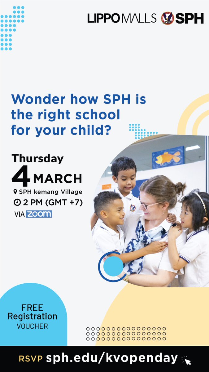 🏫 Come and Join SPH Kemang Village Virtual Open Day 🏫

Get to know about our values, educators, programs, community, and student's life. Join our 60 minutes Open Day and we will answer all of your questions on

📅 Thu, Mar 4
🕑 2 PM
💻 Via Zoom (RSVP)

SPH Kemang Village