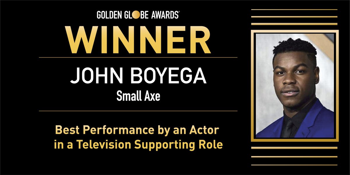 goldenglobes's tweet photo. Congratulations to John Boyega (@JohnBoyega) - Best Performance by an Actor in a Television Supporting Role - Small Axe. - #GoldenGlobes https://t.co/hmPiUEwvOl