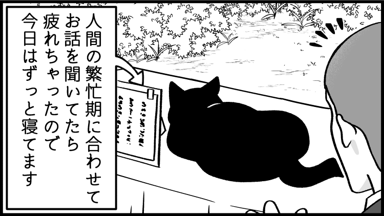 迫る年度末、繁忙期。ねこさんの繁忙期は……!?
--
大好評につき「ねこさんが聞いてあげる!(清水めりぃ @zatta_shimizu )」連載リスタート! #ヤメコミ #4コマ

https://t.co/2BxLFmu2XL 