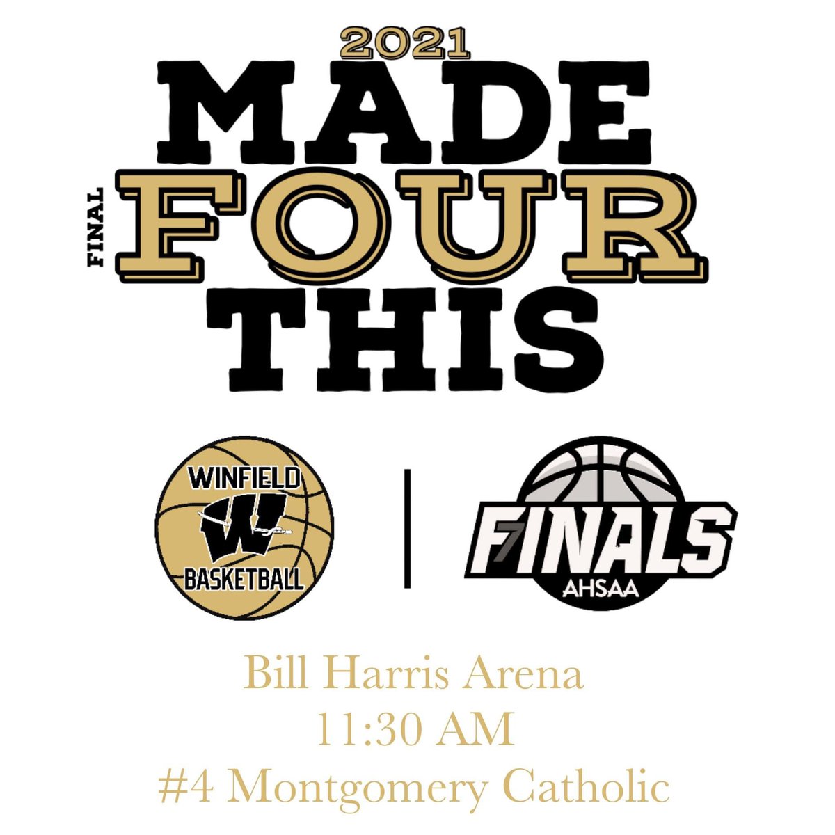winfieldsports's tweet photo. IT’S GAME DAY IN BIRMINGHAM. WE’RE FIGHTING FOR A SPOT IN THE CHAMPIONSHIP.

🆚: #4 Montgomery Catholic Preparatory School (20-5)
📍: Bill Harris Arena
⏰: 11:30AM
ℹ️: Due to COVID-19 protocols, tickets will not be sold at the gate; purchase on GoFan. WEAR WHITE.

#gowchs #final4 https://t.co/PiRqG2GaBN