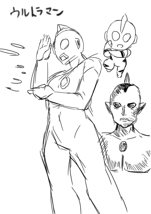 思い出す時間込みで三分～五分で描くというルールを設けて友人とうろ覚えイラスト描いてた。

右下のウルトラマンは友人が描いたものをリファインした姿。 