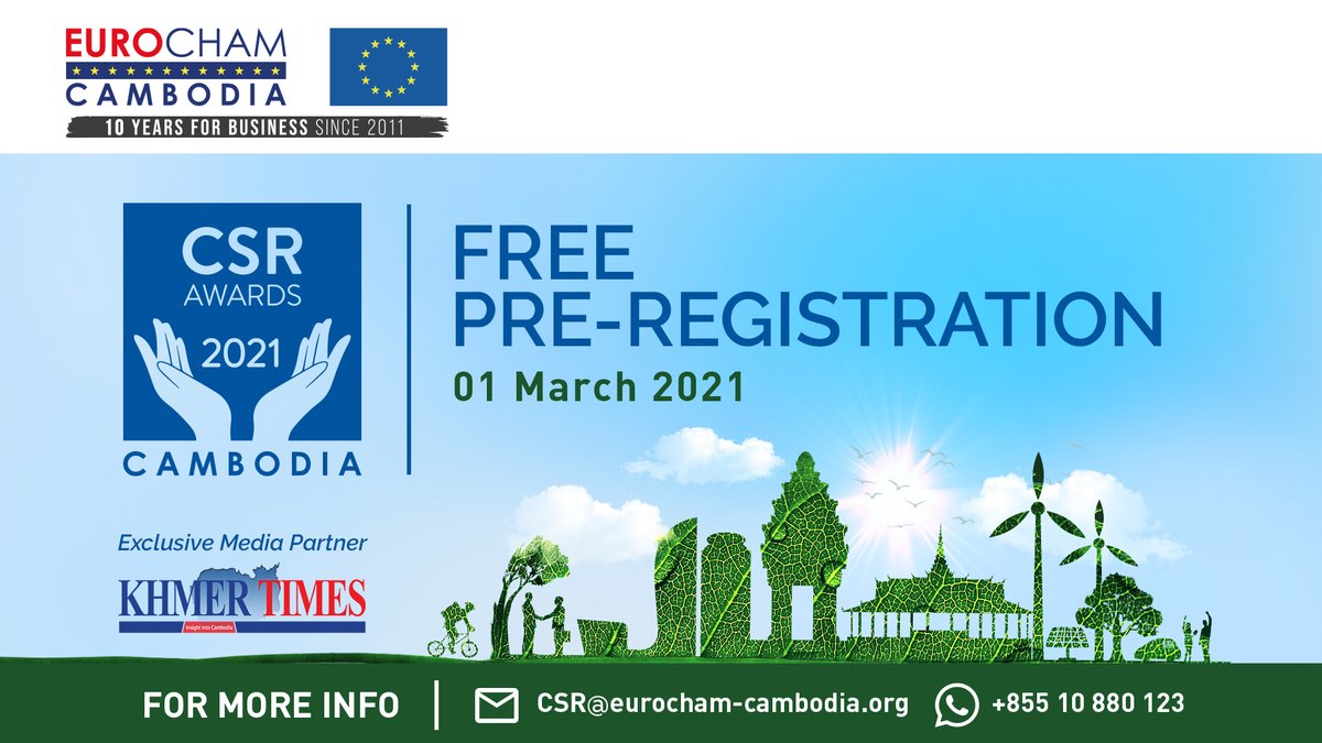 FREE Pre-Registration: 2021 EuroCham CSR Contest &amp; Awards
Register Now: bit.ly/2NNsqAg

Benefits of Pre-Registration
- Be in Mailing List
- Get Latest Updates of the Contest
- Early Support from EuroCham Team to prepare for the application
- Collective Info Session