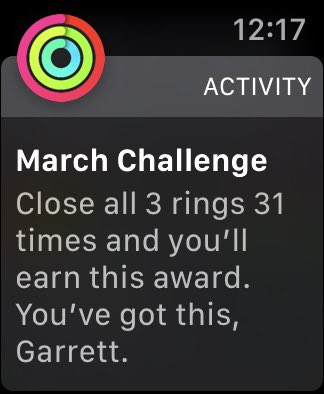 thechromatican's tweet image. Um???? My Apple Watch just called me fat and then said NO REST FOR YOU IN MARCH #activitychallenge #applefitness