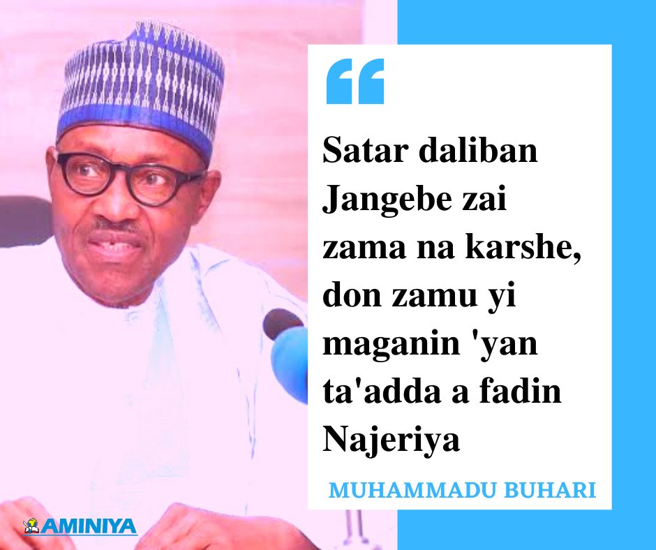 aminiyatrust's tweet photo. KARIN KUMALLO

Shugaban Kasa Muhammadu Buhari ya sha alwashin kawo karshen sace-sacen mutane da 'yan bindiga ke yi a fadin Najeriya.

Ya kuke kallon kalaman Shugaban Kasa?

#Buhari #MatsalarTsaro #YanBindiga #Arewa #JangebeGirls #Kankara #kagarastudents https://t.co/cvJ7Vn54HM