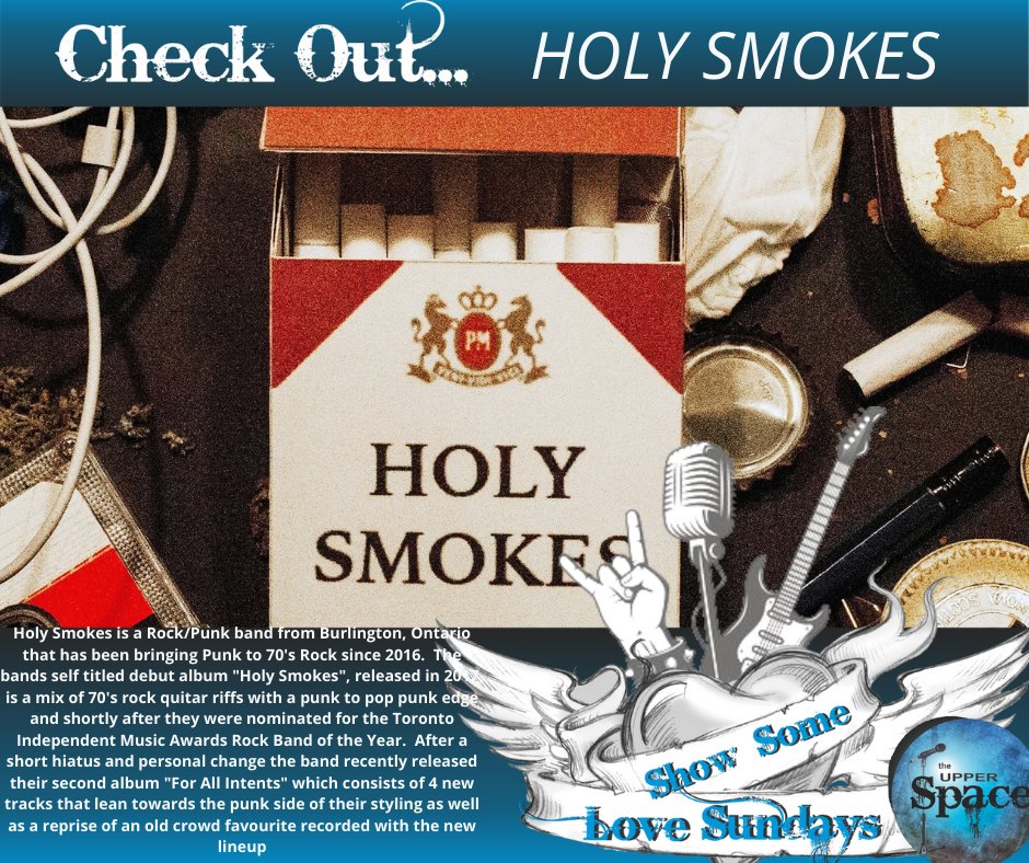 Next up we have <a href="/HoliestofSmokes/">Holy Smokes</a> , a Rock/Punk band from Burlington, Ontario.  Their latest album "For All Intents" is awesome, you definitely need to give it a listen and don't forget to hit those like and subscribe buttons!  
open.spotify.com/artist/5QdqxbG…