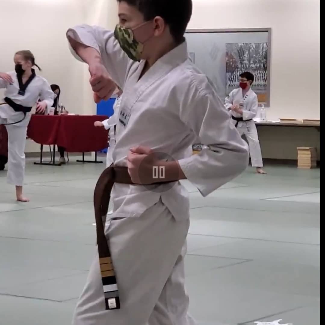 Proud of Kaden for working so hard! He recently tested and received his black belt! 🇰🇷 <a href="/MKTKDROC/">Master Kim’s Taekwondo Institute</a> #Perseverance