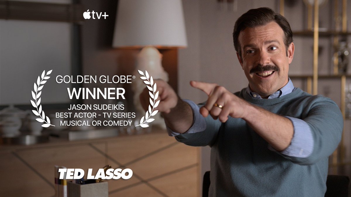 Here’s to you, Coach. Jason Sudeikis wins Best Actor - Musical or Comedy Series for <a href="/TedLasso/">Ted Lasso</a>. #GoldenGlobes

Watch now on the Apple TV app with an Apple TV+ subscription. apple.co/gpXehSRH