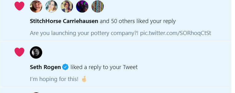 m77oz's tweet photo. @KillSwitchXer0 @Sethrogen I feel like it's true, Seth like a tweet and then unliked it. I'm sure it's not because he dislikes pottery. #NoSpoilers #RememberWhereYouHeardItFirst 🧐 https://t.co/Fbg4eDBJwv