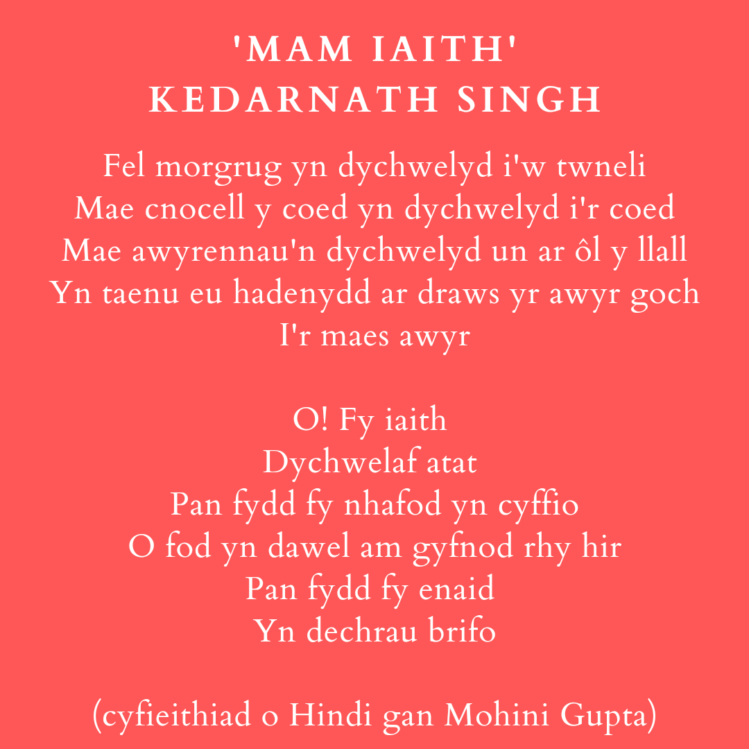 Mohini Gupta Su Twitter A Welsh Translation Of The Hindi Poem Maatribhasha Mother Tongue By Kedarnath Singh I Know The Feeling Of Returning To Your Mother Tongue Will Resonate With Welsh Speakers Too