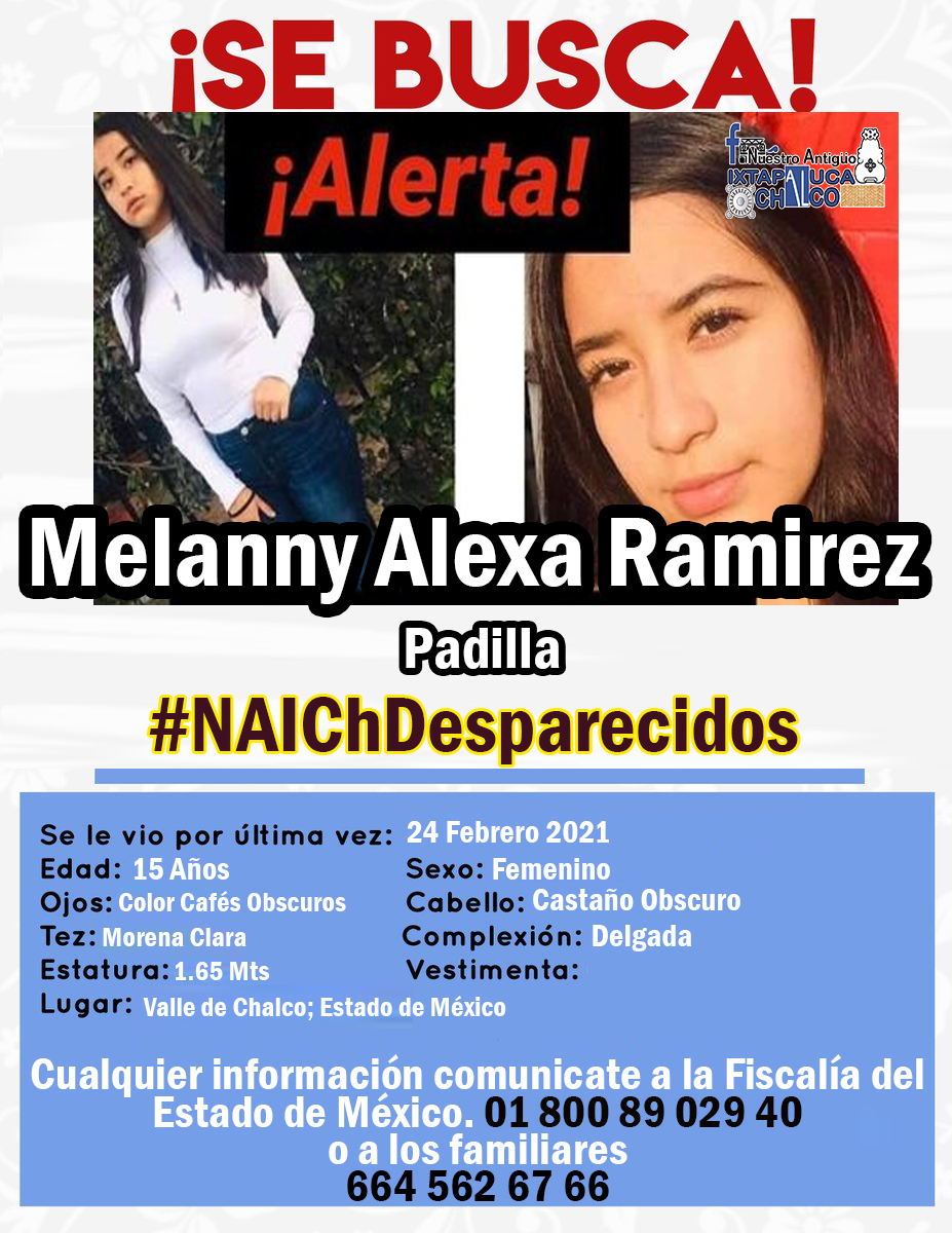IxtapalucaAntes's tweet photo. #NAICHDesparecidos| Ayúdanos a difundir está desaparecida.
Nombre : Melanny Alexa Ramírez Padilla
Edad : 15 años 
Ultima vez que fue visto : 24 Febrero 2021 6:00AM
Municipio de Valle de Chalco; Estado de México.
Cualquier información al tel Tijuana : 664 562 67 66. https://t.co/52eRhEsUWB