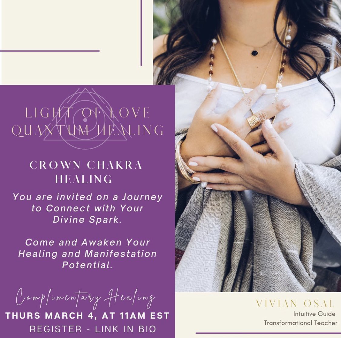 vivianosal's tweet photo. You can expect to experience positive changes during or just after the session. Healing Light will reduce anxiety, fatigue &amp; depression. Thursday, March 4, 2021, at 11am EST 
Complimentary Live Zoom Event. Register here https://t.co/Q78k8SQE9z https://t.co/3E0QawadiA