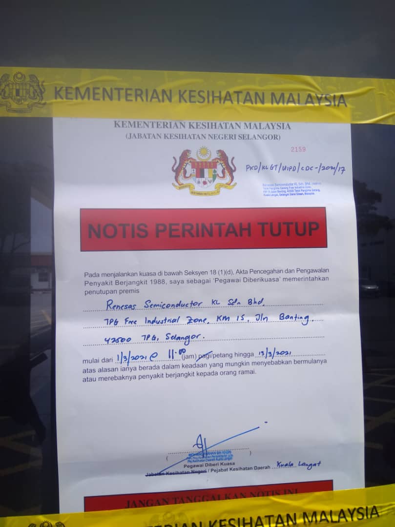Info Kuala Langat On Twitter Terkini Kilang Renesas Semiconductor Telok Panglima Garang Telah Diarahkan Tutup Sementara Infokualalangat Https T Co Gorfg9293h Twitter