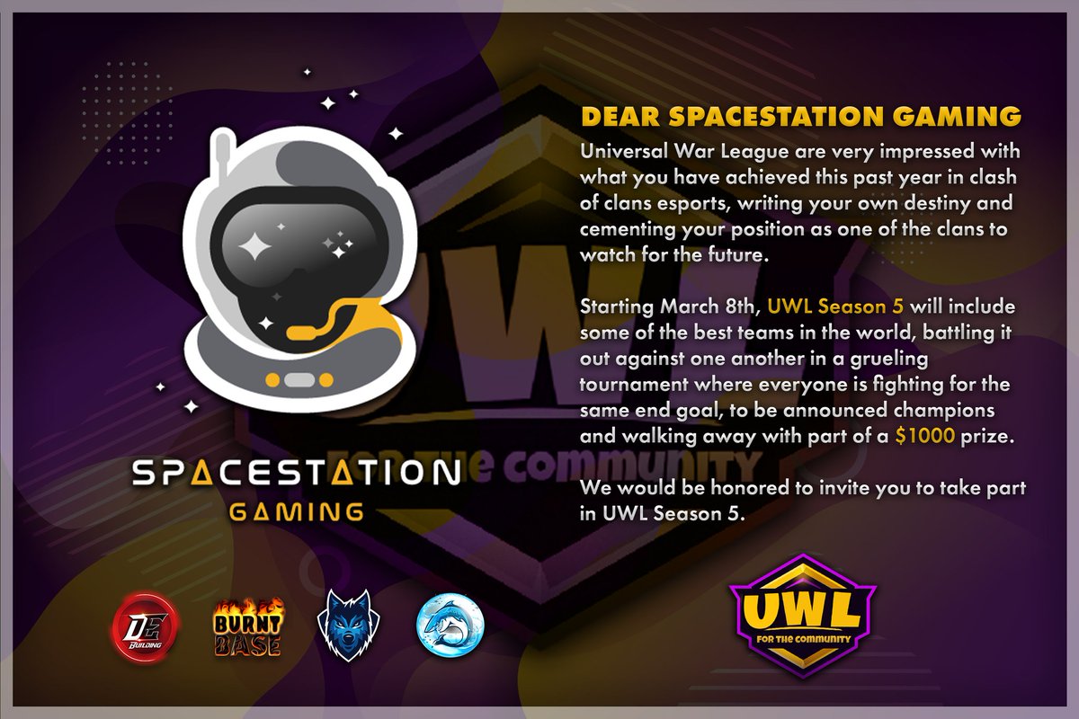 🏆It's an honour for us to have @SpaceStationCOC with us in Season 5.Thanks for Accepting. 🏆

Looking forward for some Insane performance from you guys this season. See you on March 8th.
