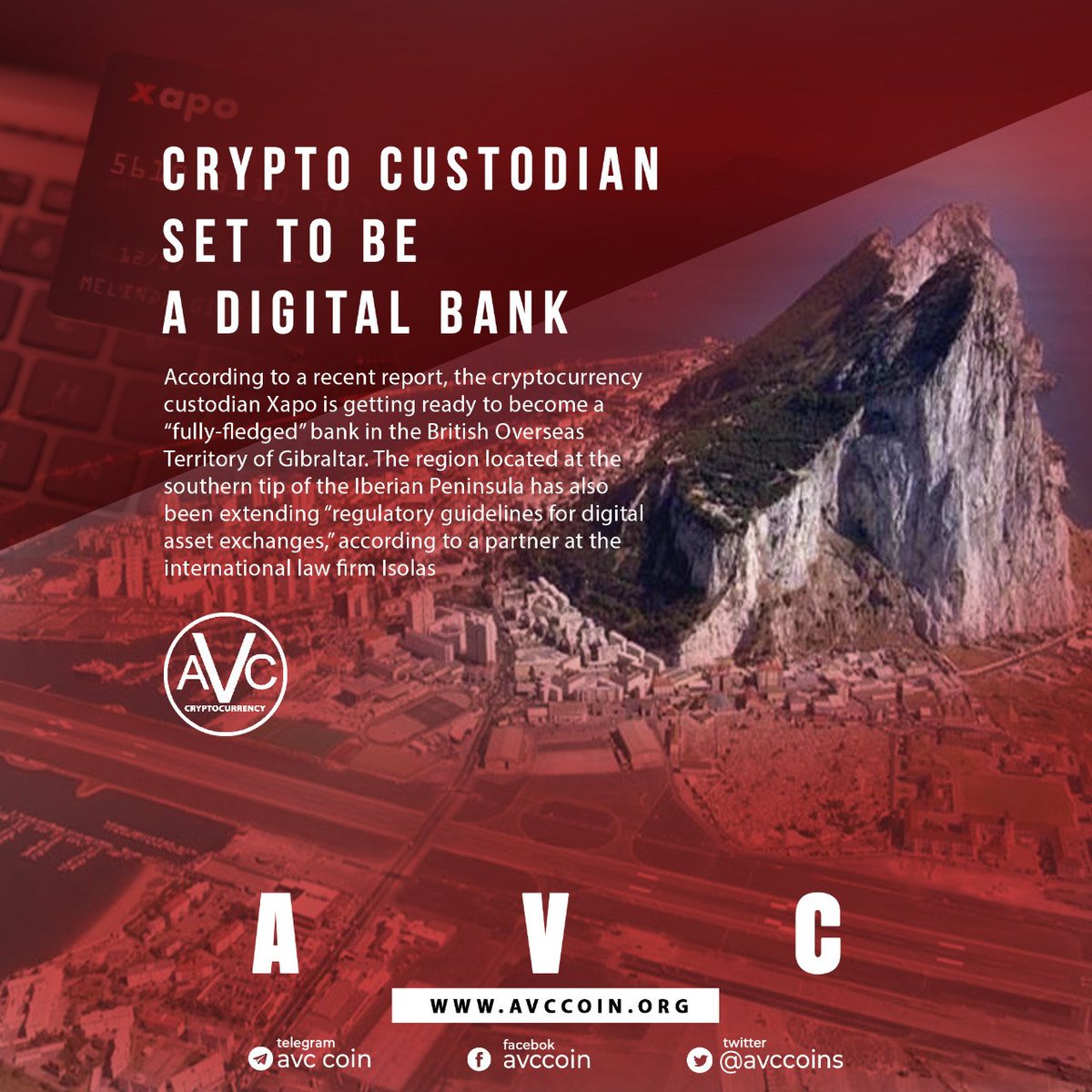 Crypto Custodian Set To Be A Digital Bank

A great news came from Gibraltar. The cryptocurrency custodian Xapo is getting ready to become a “fully-fledged” bank in the British Overseas Territory of Gibraltar.
(news.bitcoin.com)