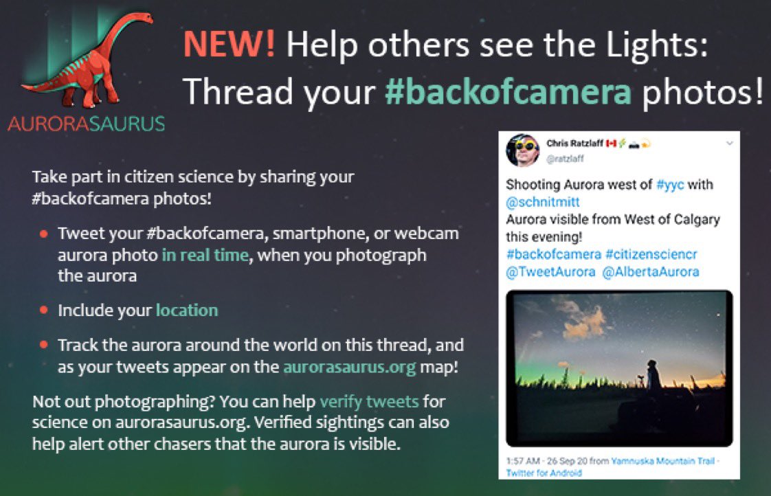 TweetAurora's tweet image. We have a surprise solar storm underway! 

If you are heading out chasing tonight, please be safe first and foremost. If you see the Lights tonight, please reply here with your #backofcamera shot and the location so that others can follow along 🦕