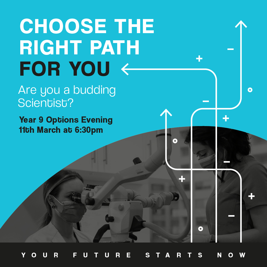 Have you heard about our Year 9 Options Evening?

Join us on 11 March at 6:30pm and we’ll help you choose the right options for your future ambitions. 

Sign up to our event and start your future at fb.me/e/1WN12Azto 

Head to <a href="/CareersWeek/">National Careers Week</a> for more advice.