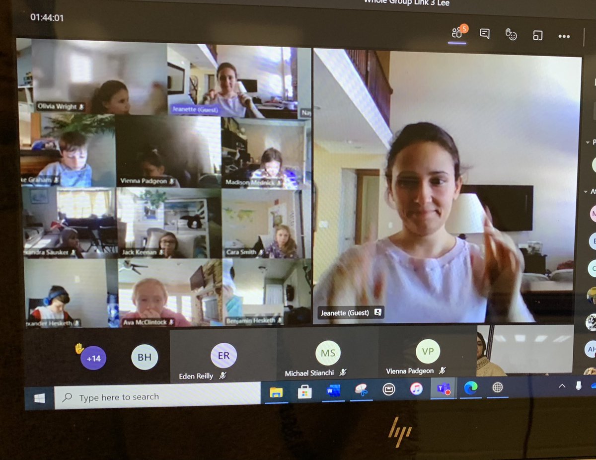 We are learning some American Sign Language as another way to communicate and engage in our virtual classroom.  So exciting to have one of our wonderful parents Mrs. Keenan, join our class to teach us and answer questions!  <a href="/CBWarwickElem/">Warwick Elementary School CBSD</a>