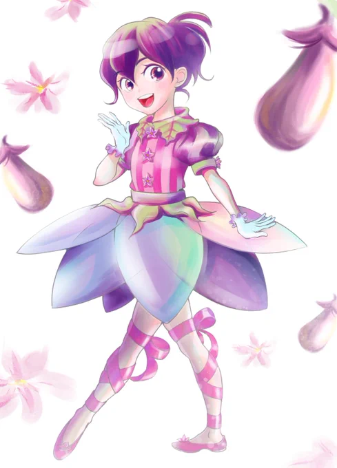 最近お仕事で描いたキャラ。お子さんの嫌いな野菜#ナス「ヒロインで!」との依頼でした。 #イラスト #humanoid #擬人化 