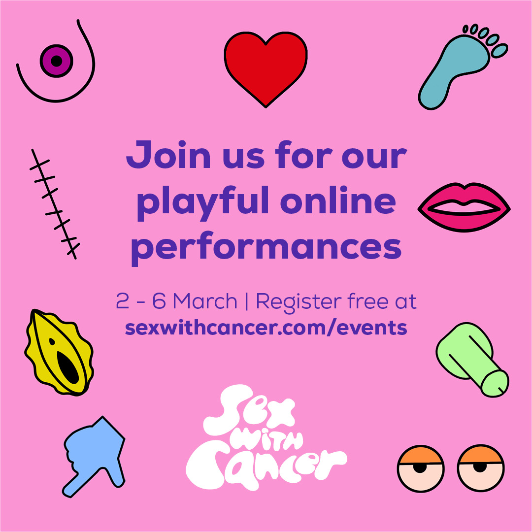 This week! Take part in our fun performance-cum-training course lovingly hosted by <a href="/blobelwarming/">Brian Lobel</a> and <a href="/joonlynngoh/">JLG</a> followed by a discussion with our awesome panel of experts. Tickets are FREE! sexwithcancer.com/events/