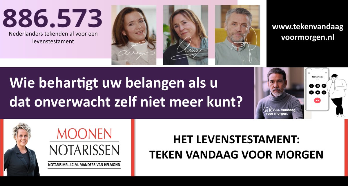 NotarisManders's tweet image. Vandaag start er een landelijke campagne waarin het belang van een #levenstestament centraal staat. Wenst u vrijblijvend meer informatie, neem dan rechtstreeks contact met ons op óf via tekenvandaagvoormorgen.nl