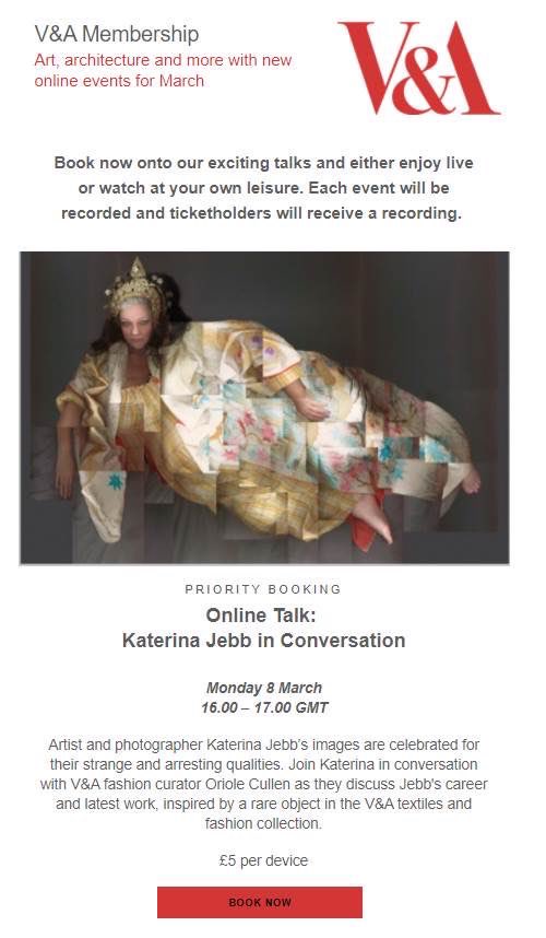 My forever friend, the incomparable #KaterinaJebb is ‘in conversation’ with our beloved @V_and_A on Monday 8th. Grab yourself a £5 ticket and dive into her art AND support this incredible institution. I. CAN’T WAIT!!! 🌟 https://t.co/oxb0GfQ3ut https://t.co/uNDDVSxCZT