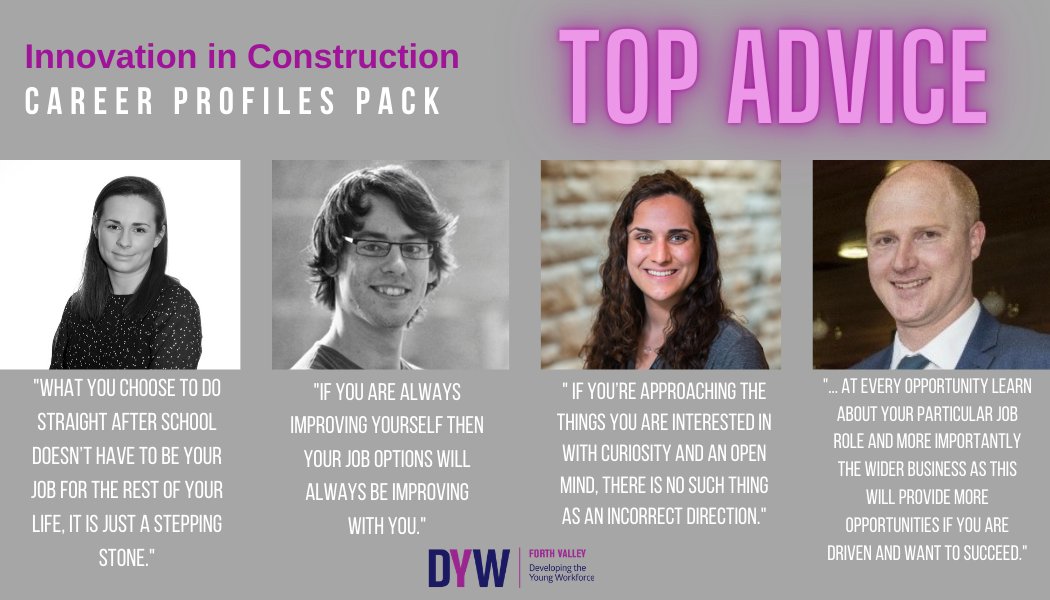 Some of our partners from industry share their advice for young people as part of our Innovation in Construction day for #BuildYourFuture

Find out more from their #NoWrongPath stories in today's Careers Profiles Pack! 👉bit.ly/3s63ZMV 

<a href="/DYWScot/">DYW Scotland</a>