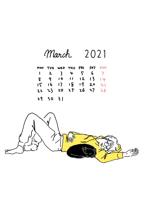目が覚めてきみがとなりにいたらそれだけでいい。それだけでひねもすのたりできるから。#カレンダー2021#2021年3月#march2021#sayako_illustration 