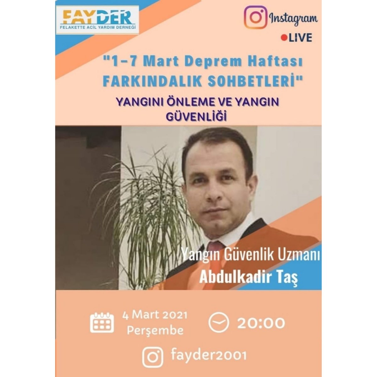 Fay_Der's tweet photo. 1-7 Mart Deprem Haftası kapsamında Fayder olarak farkındalık sohbetleri gerçekleştireceğiz. Depremden sonra görülen en büyük tehlike yangındır. Bu nedenle Yangın Güvenlik Uzmanı Abdulkadir Taş ile 4 Mart Perşembe günü gerçekleştireceğimiz sohbete herkesi bekliyoruz.#depremhaftası https://t.co/7ll1GbVKKd