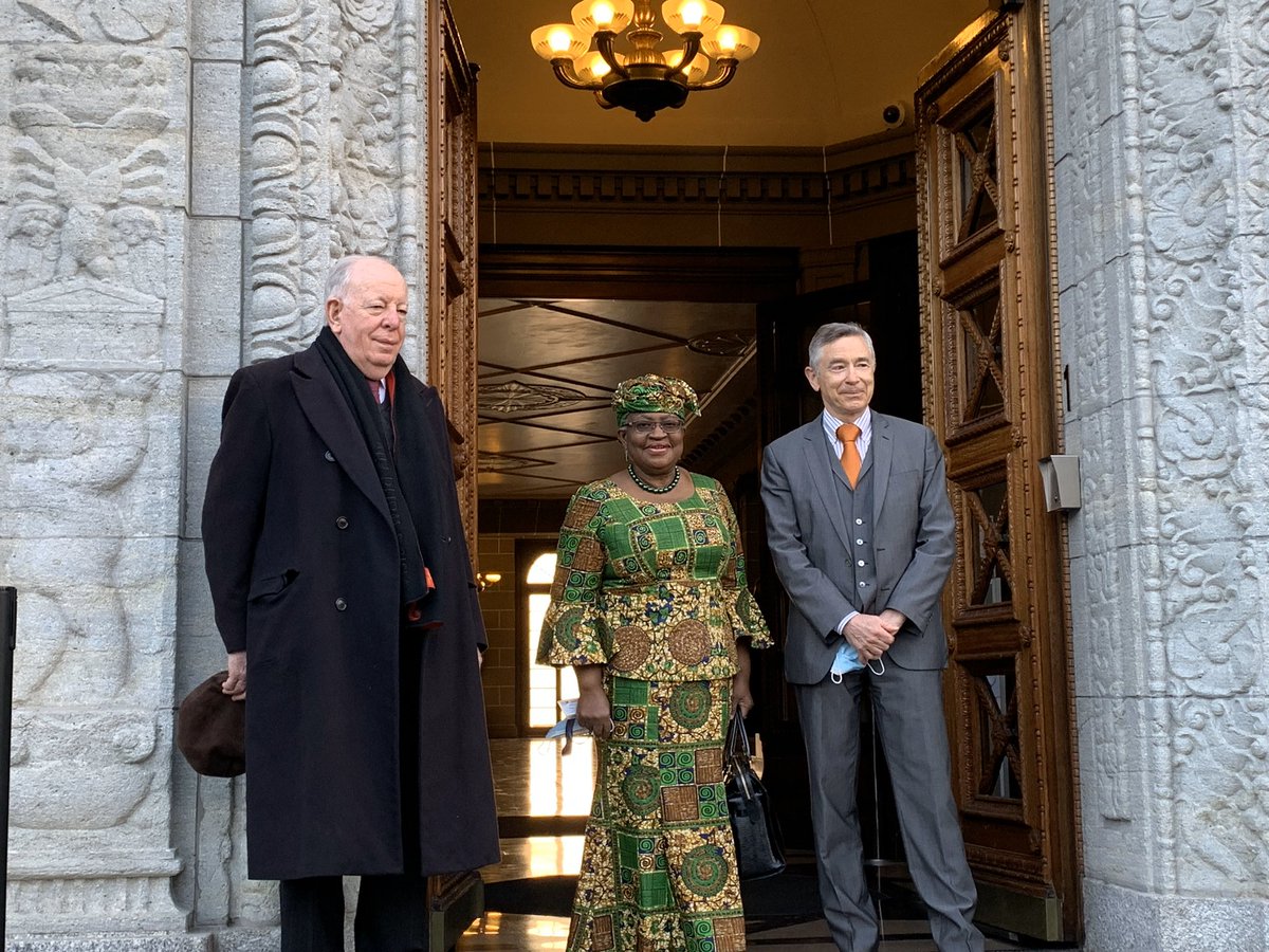 Welcome to Dr Ngozi Okonjo-Iweala @NOIweala on her first day as WTO Director-General!   She makes history as the first woman and first African to take up this post.