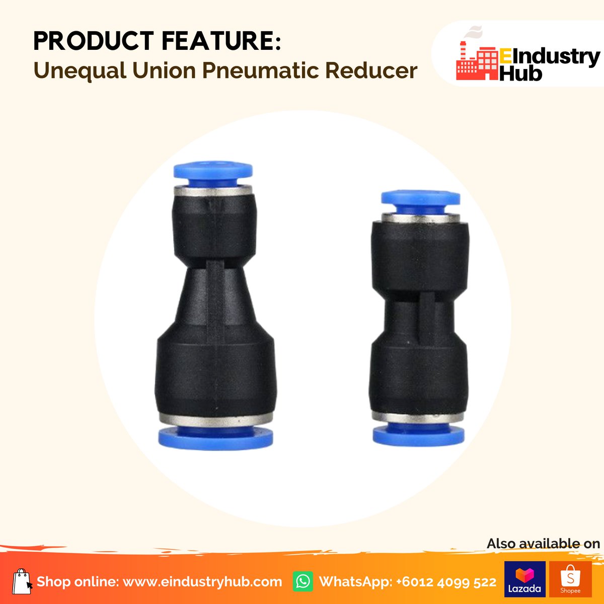 Unequal Union Pneumatic Reducer is designed to connect two tubes in both 90° directions, providing a secure connection with no extra sealing

Shop from PG06-04 to PG12-10 >> bit.ly/PGReducer

Visit here for choices >> eindustryhub.com/push-in-fittin…