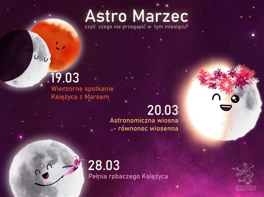 AstroWielki's tweet photo. Le ciel du mois de Mars
🌐 Une conjonction de la Lune avec Mars dans la constellation du Taureau le 19 Mars.
🌐 Début du printemps astronomique le 20 mars.
🌐 Pleine Lune de Mars dans la constellation de la Vierge le 28 Mars.
#AstroClous #Astronomie https://t.co/suK3Q98apy