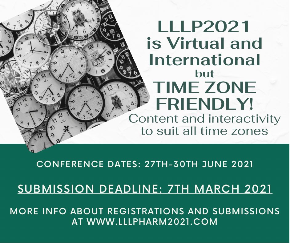 LLLPharmConfnce's tweet photo. Worried about missing the LLLP programme in another time zone? Don’t worry, LLLP (although hosted from Dublin) will be time zone friendly, with content and interactivity for all, keeping our ethos of connection alive #lllp #timezonefriendly #virtual Submit before 7th March! https://t.co/6D0vsTjFCn
