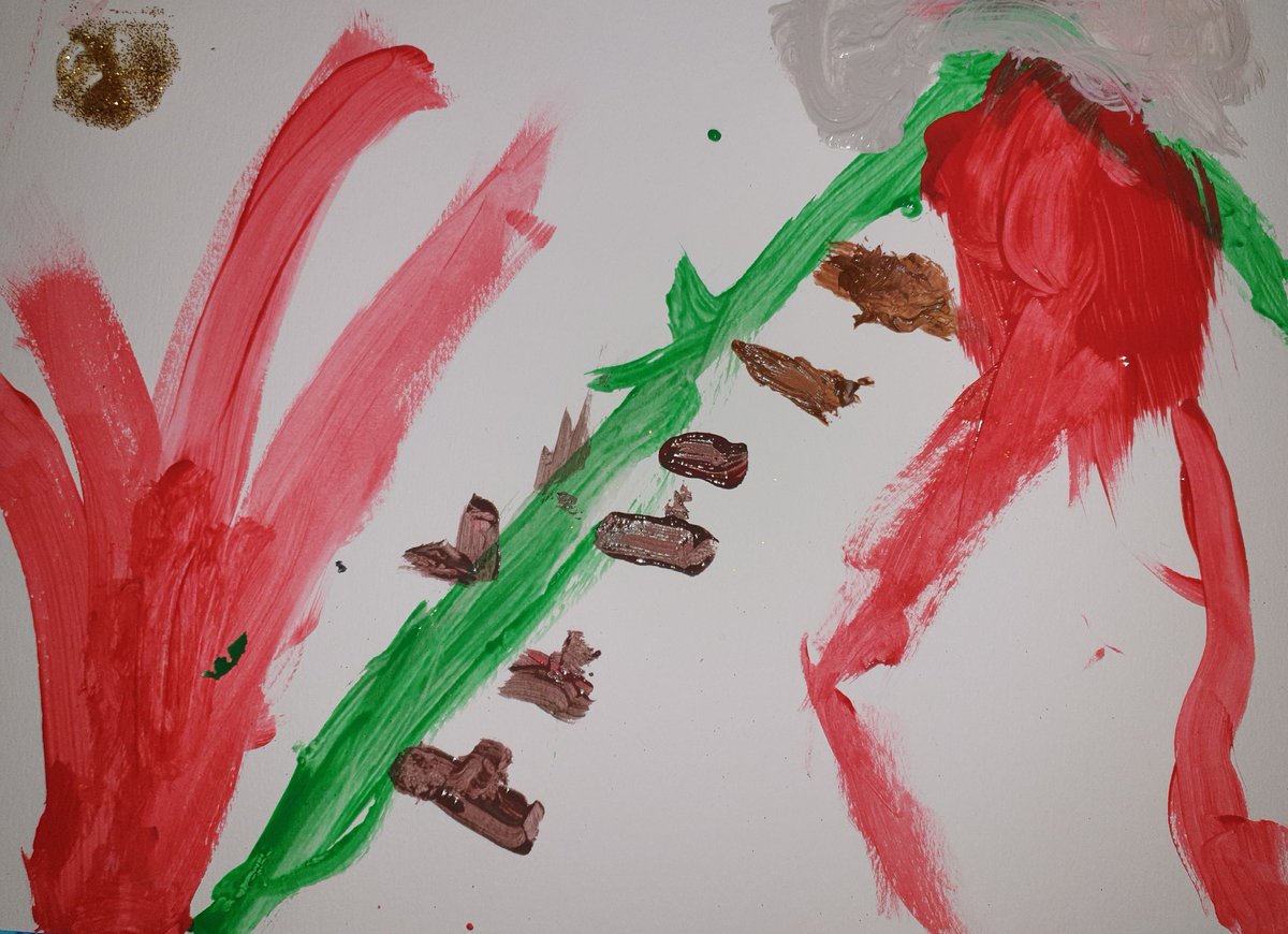 Earth_Sci_Richy's tweet photo. @AscensionVolc @AIGConservation @ascension_gov my son wanted his painting of a basaltic eruption on Green Mountain to be seen by people on the island. He'd love to know what you think! https://t.co/RWukk1g9MQ