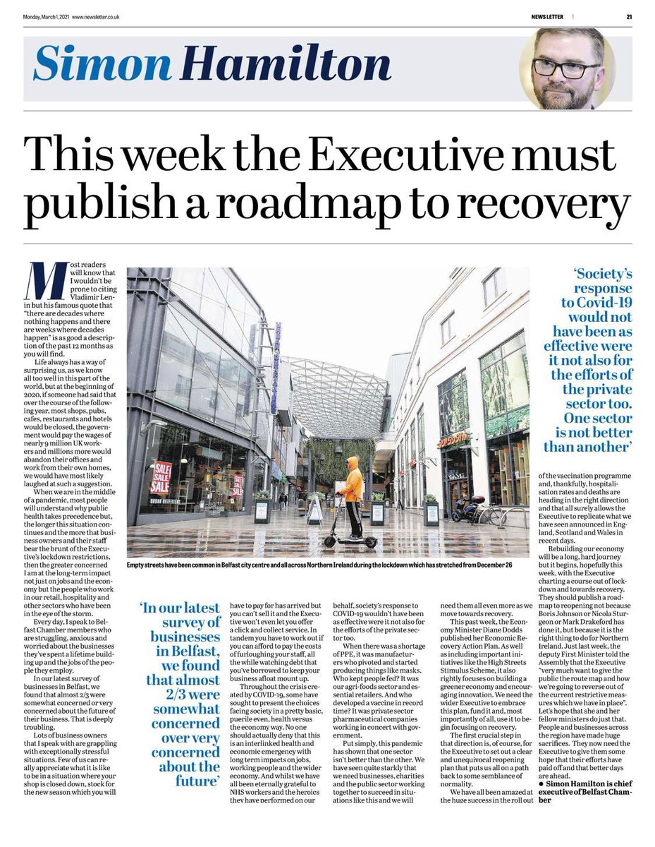 Article in today’s News Letter outlining why we all need the Executive to publish a clear roadmap to reopen of our economy. Everyone has made huge sacrifices and we now need some hope that our efforts have paid off and that better days are ahead google.co.uk/amp/s/www.news…