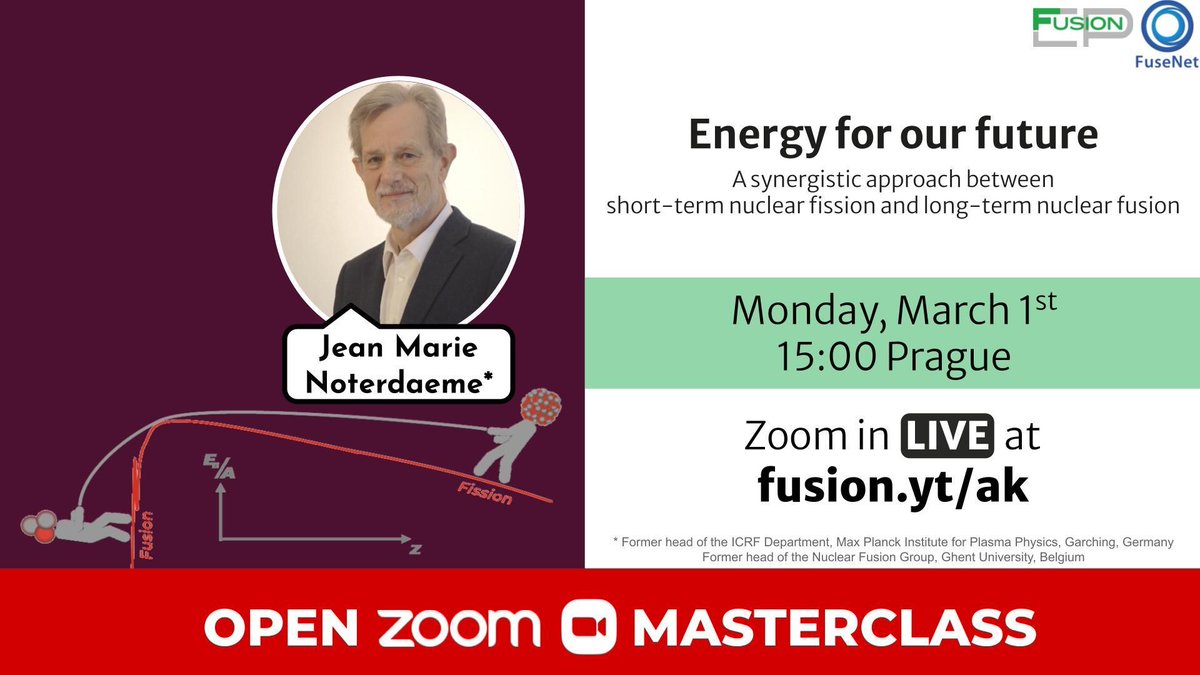 FusionInCloseUp's tweet image. Energy for our future? Check out this afternoon&apos;s #FusionEP webinar by Prof Jean Marie Noterdaeme on the synergy between short-term fission and long-term fusion energy. ecs.page.link/a7tF6 (password in image)
#FusionEPtalks #fusionenergy @fusenet_eu @iterorg