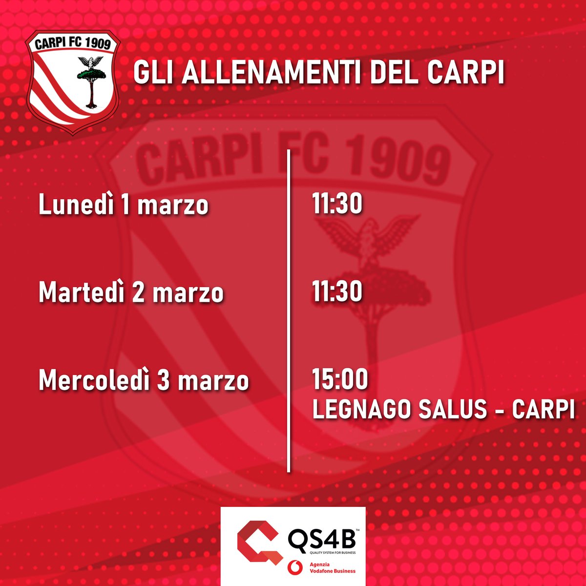 ac_carpi's tweet image. 📋 CARPI AL LAVORO PER PREPARARE IL MATCH DI LEGNAGO

🕑La squadra si allenerà oggi e domani sul sintetico di San Marino

⚪🔴
#ForzaCarpi #SerieC #weeklyprogram #LEGCAP #FieriDeiNostriColori #vodafonebusiness #telefonia #digitalizzazione #partnership 🇲🇨
