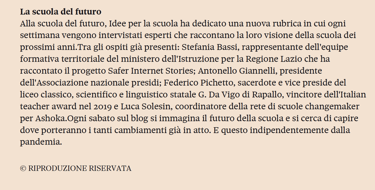 ideeperlascuola's tweet photo. "La DaD ha rivoluzionato il modo di fare lezione." 

💥Oggi siamo su Scuola24 de il @sole24ore 

Il racconto della nostra ricerca sulla didattica a distanza e della rubrica #lascuoladelfuturo .

➡️Per leggere l'articolo completo https://t.co/4DQbXS0ZDl https://t.co/ZklOylBCSP
