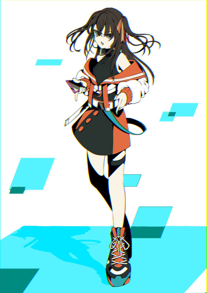 1girl solo chromatic aberration two side up long hair looking at viewer white background  illustration images